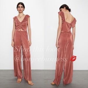 ZARA Ruffle Pleated Top + Pants Set